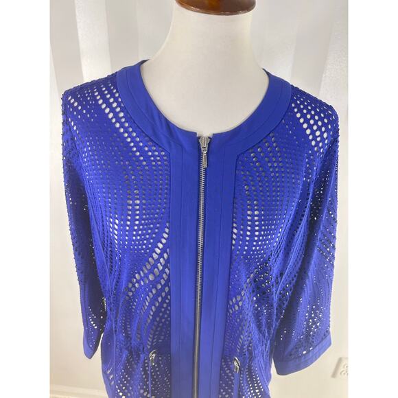 CHICO’S Zenergy Blue Full Front Zippered Open Knit Jacket - Picture 5 of 12